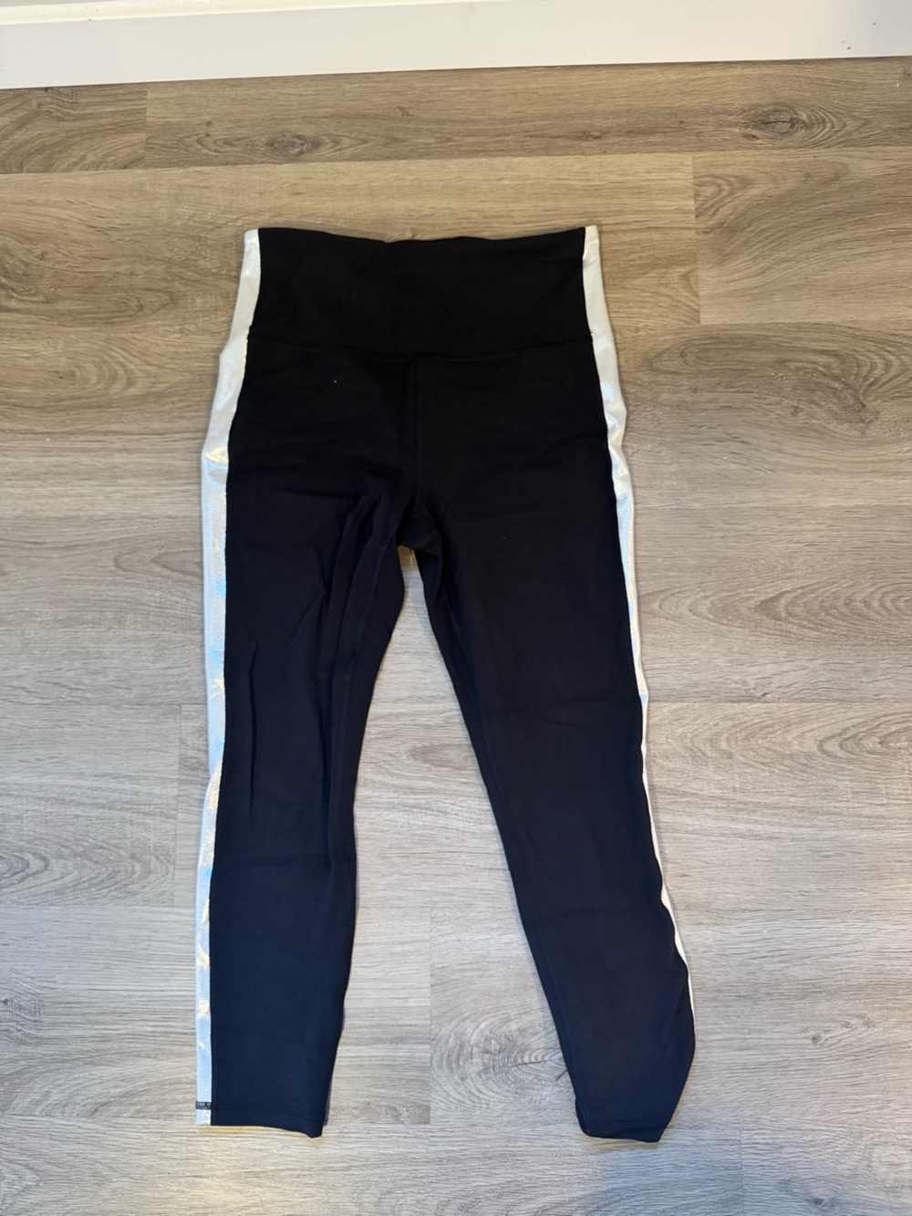 Athleta Black Joggers with Shimmery White Side Stripe
